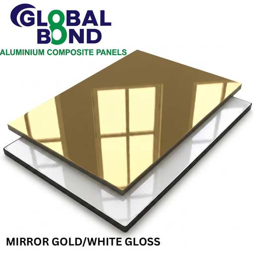 GOLD MIRROR / WHITE - GLOBAL BOND - 3mm ; 2440 x 1220mm ; Skin - 0.15mm