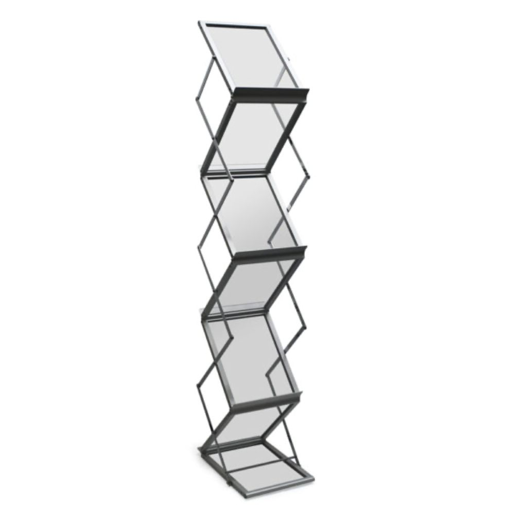 ACRYLIC ZIG ZAG BROCHURE HOLDER - WITH ALUMINUM CASE