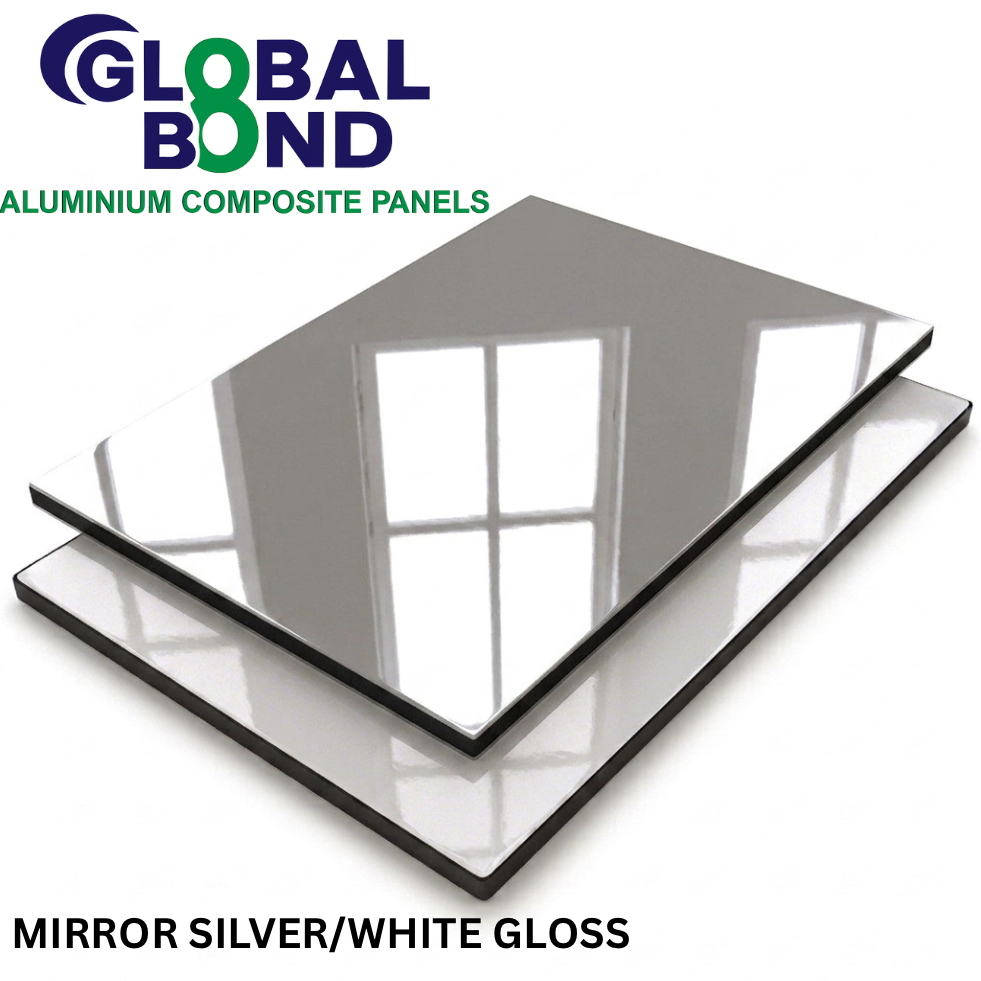 SILVER MIRROR / WHITE - 3mm ; GLOBAL BOND - 2440 x 1220mm ; Skin - 0.15mm
