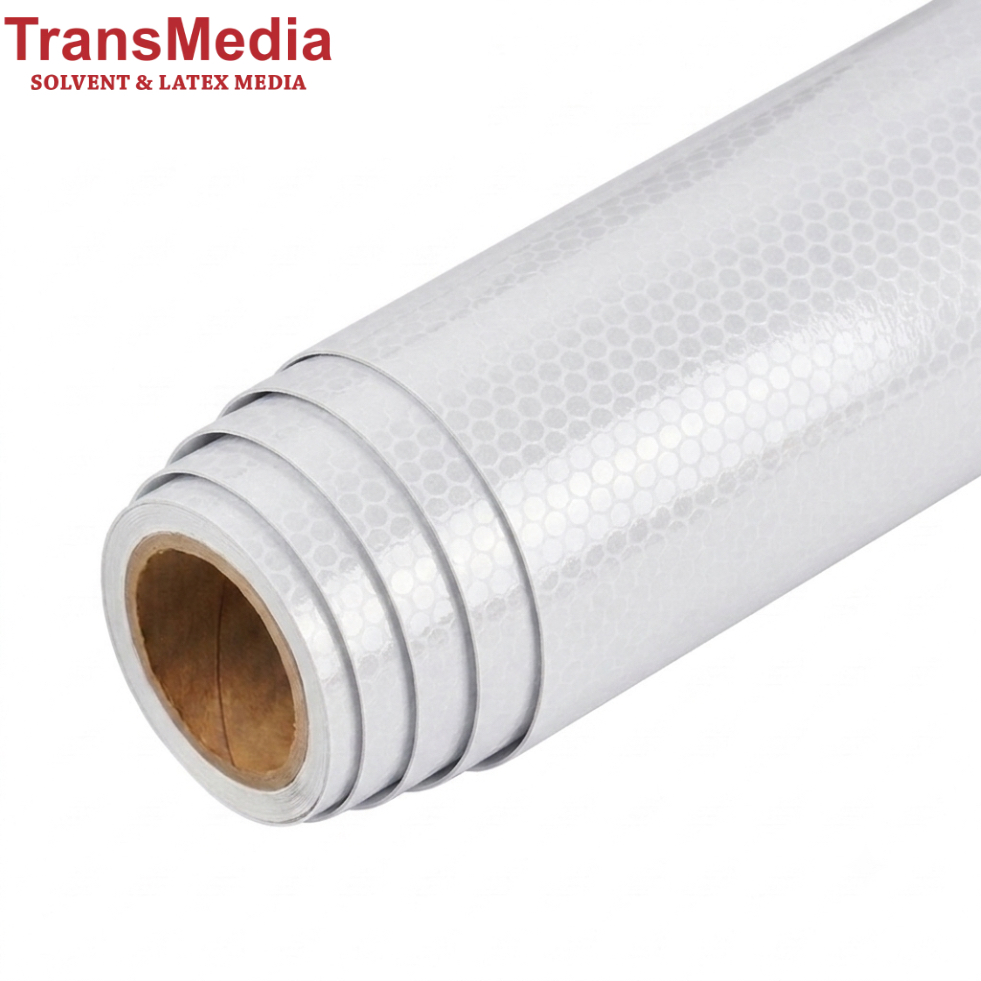 REFLECTIVE HONEYCOMB VINYL - 1.35m x 50m; Printable; WHITE